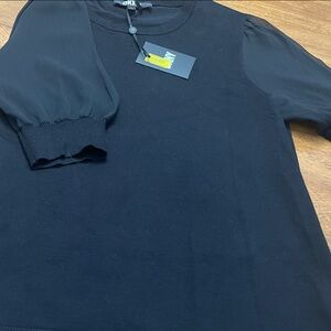 NWT DKNY Black Sheer Short Sleeve Sweater Top Sz Lg Perfect for Warmer Months